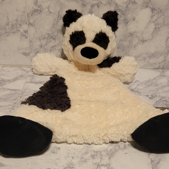 Demdaco Palmer Panda Lovey Rattle 12" Security Blanket Black & Cream Super Soft - Picture 1 of 5